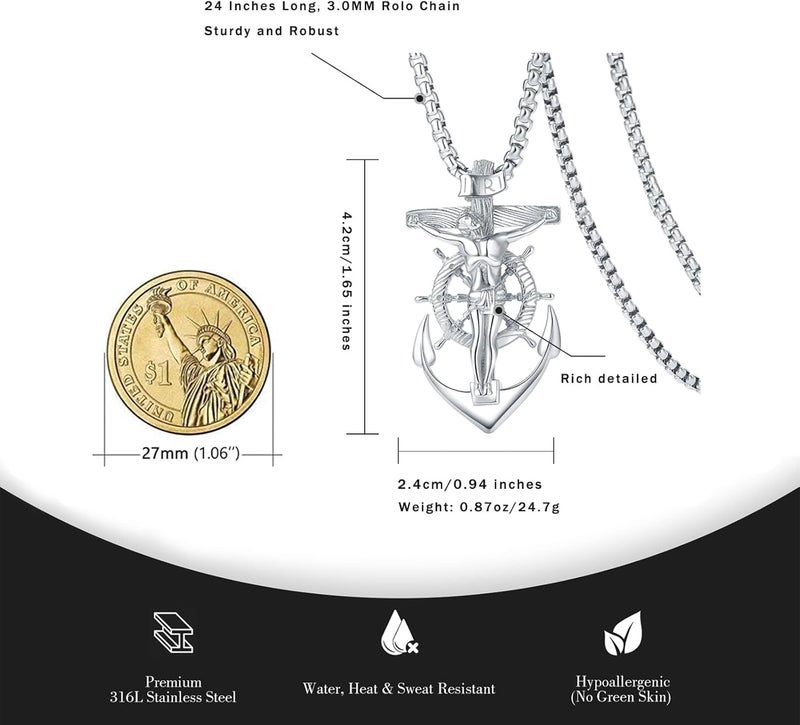 YA MI Mens Necklace, Anchor Pendant for Men Boys, 18K Gold Plated 316L Stainless Steel Jewelry Gifts for Father's Day - Image 5